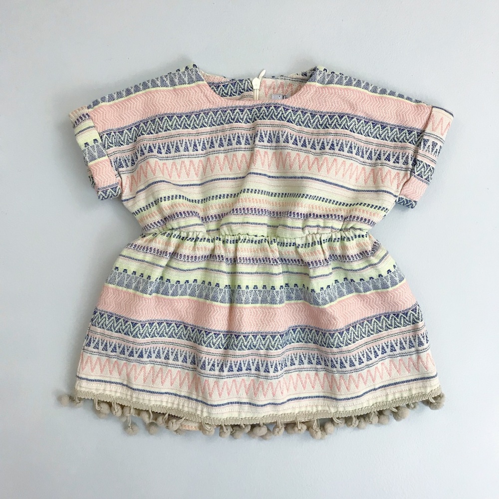 FRENCHI Mini Couture Sunset Geo Pom Pom Dress